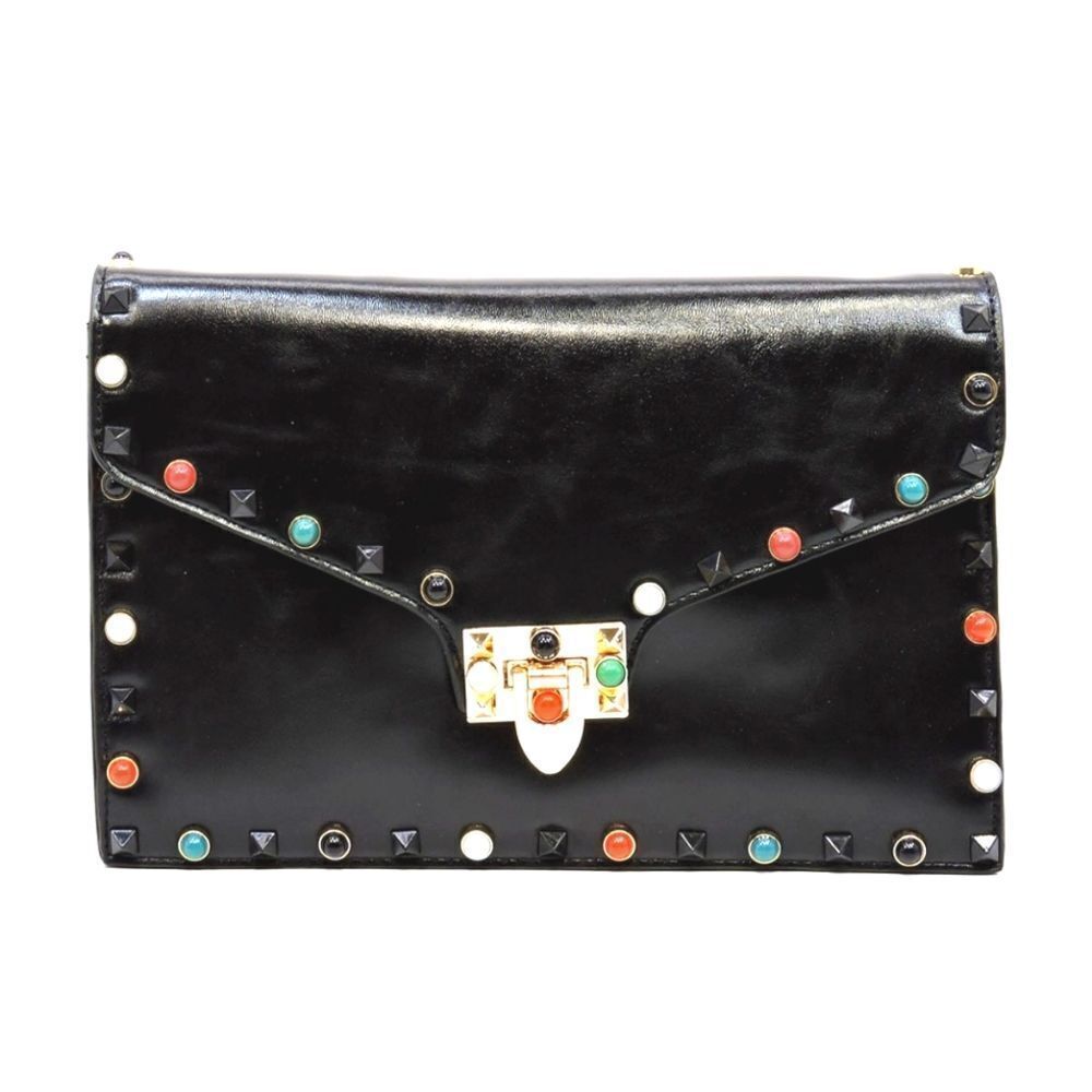 Black Rock Studded Envelope Clutch